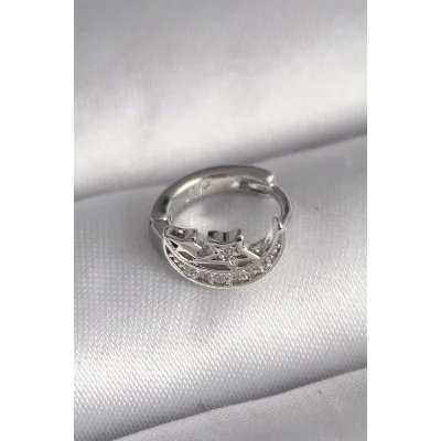 BUĞZ 316L Çelik Gümüş Renk Zirkon Taşlı Ay Yıldız Model Tragus Piercing