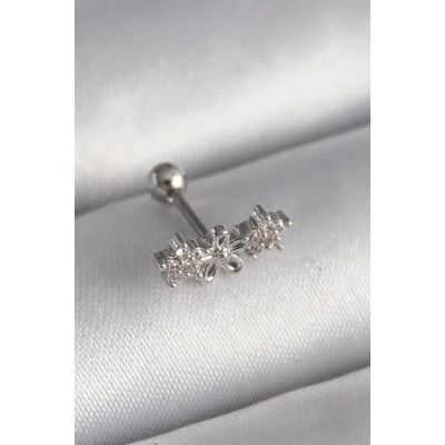 BUĞZ 316L Çelik Gümüş Renk Zirkon Taşlı Çiçek Tragus Piercing