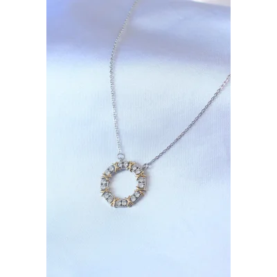 BUĞZ 316L Çelik Gümüş Renk Zirkon Taşlı Gold Detay Xoxo Kadın Kolye - Lisinya