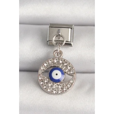 BUĞZ 316L Çelik Gümüş Renk Zirkon Taşlı Göz Model Nazar Boncuk Detay Nomination Charm