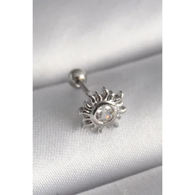 BUĞZ 316L Çelik Gümüş Renk Zirkon Taşlı Güneş Tragus Piercing