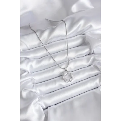 BUĞZ 316L Çelik Gümüş Renk Zirkon Taşlı Kadın Kolye - Lisinya