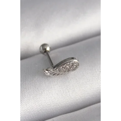 BUĞZ 316L Çelik Gümüş Renk Zirkon Taşlı Kanat Tragus Piercing