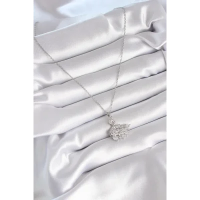 BUĞZ 316L Çelik Gümüş Renk Zirkon Taşlı Kuğu Model Kadın Kolye - BUĞZ