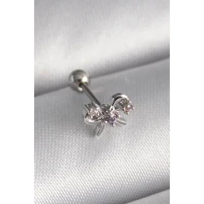 BUĞZ 316L Çelik Gümüş Renk Zirkon Taşlı Kurdele Tragus Piercing