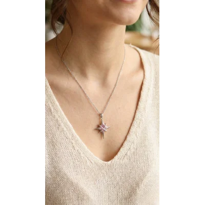 BUĞZ 316L Çelik Gümüş Renk Zirkon Taşlı Kutup Yıldızı Model Kadın Kolye