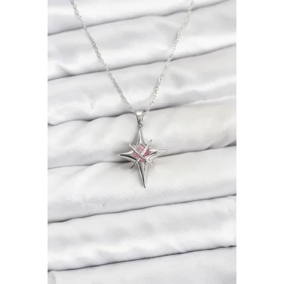 BUĞZ 316L Çelik Gümüş Renk Zirkon Taşlı Kutup Yıldızı Model Kadın Kolye - BUĞZ