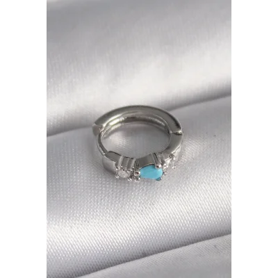 BUĞZ 316L Çelik Gümüş Renk Zirkon Taşlı Mavi Boncuk Detay Tragus Piercing
