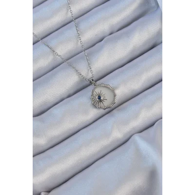 BUĞZ 316L Çelik Gümüş Renk Zirkon Taşlı Mineli Kutup Yıldızı Kolye