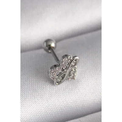 BUĞZ 316L Çelik Gümüş Renk Zirkon Taşlı Sonsuzluk Detay Tragus Piercing