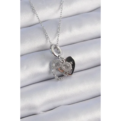 BUĞZ 316L Çelik Gümüş Renk Zirkon Taşlı Sonsuzluk Kalp Figür Charm Model Kadın Kolye