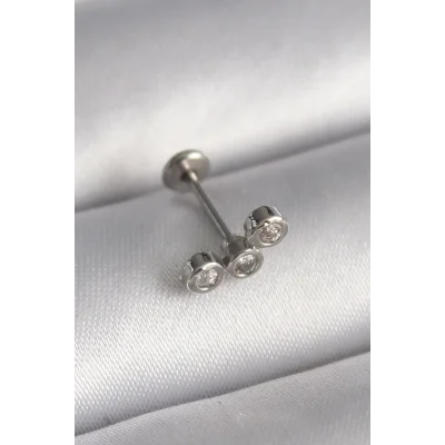 BUĞZ 316L Çelik Gümüş Renk Zirkon Taşlı Tragus Piercing
