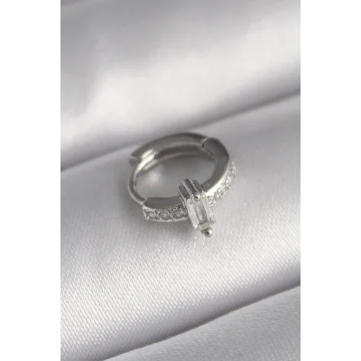 BUĞZ 316L Çelik Gümüş Renk Zirkon Taşlı Tragus Piercing