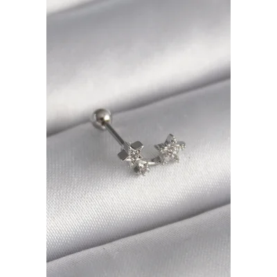 BUĞZ 316L Çelik Gümüş Renk Zirkon Taşlı Yıldız Tragus Piercing