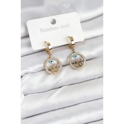 BUĞZ 316L Çelik Halka Kelebek Kadın Küpe