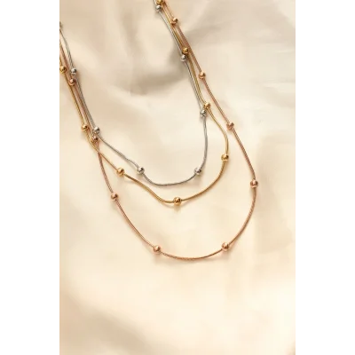 BUĞZ 316L Çelik Karışık Renkli Topçuk Tasarımlı Çoklu Kolye