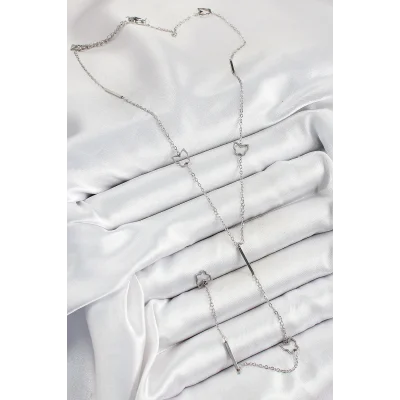 BUĞZ 316L Çelik Kelebek Figürlü Y Model Gümüş Renk Kadın Kolye - BUĞZ