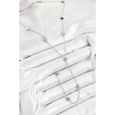 BUĞZ 316L Çelik Kutup Yıldızı Figürlü Y Model Gümüş Renk Kadın Kolye - Lisinya