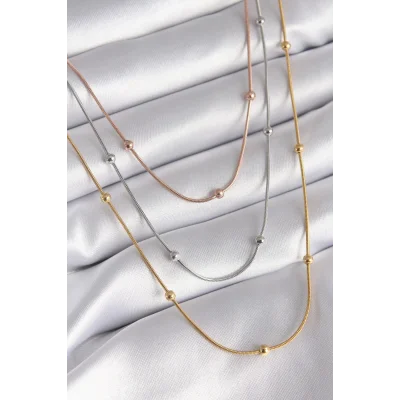 BUĞZ 316L Çelik Mix Renk 3lü Topçuk Detay Kadın Kolye