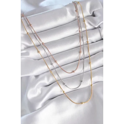 BUĞZ 316L Çelik Mix Renk 3lü Topçuk Detay Kadın Kolye - Lisinya