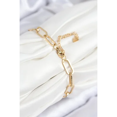 BUĞZ 316L Çelik Nazar Boncuğu Ve Zirkon Taşlı Kalp Model Gold Renk Kadın Bileklik - Lisinya