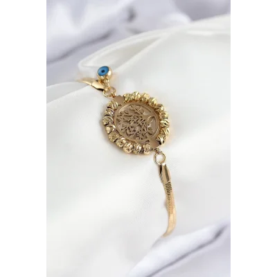 BUĞZ 316L Çelik Nazar Boncuk Detaylı Hayat Ağacı Model İtalyan Zincir Gold Renk Kadın Bileklik