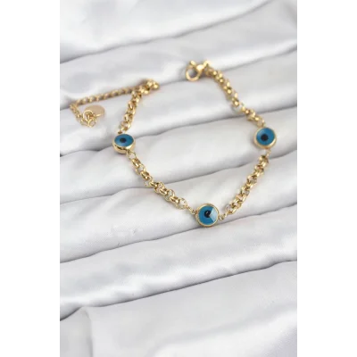 BUĞZ 316L Çelik Nazar Model Gold Renk Kadın Bileklik