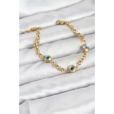 BUĞZ 316L Çelik Nazar Model Gold Renk Kadın Bileklik