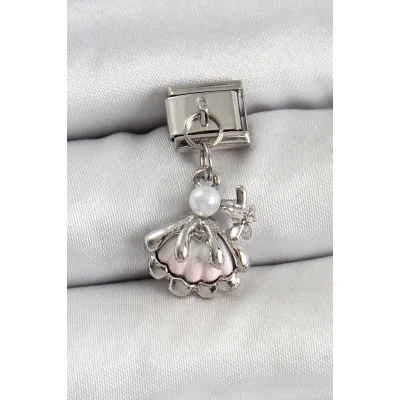 BUĞZ 316L Çelik Sallantılı İnci Detaylı İstiridye Model Gümüş Renk Nomination Charm