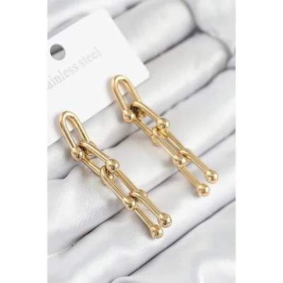 BUĞZ 316L Çelik Sallantılı Tifany Model Gold Renk Kadın Küpe