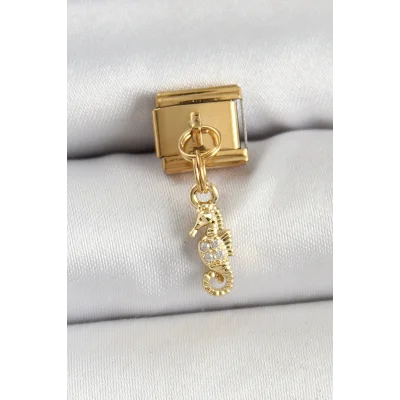 BUĞZ 316L Çelik Sallantılı Zirkon Taşlı Çiçek Model Gold Renk Nomination Charm