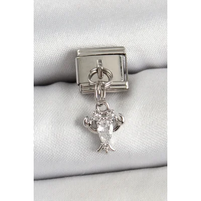 BUĞZ 316L Çelik Sallantılı Zirkon Taşlı Yengeç Model Gümüş Renk Nomination Charm
