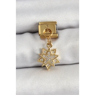 BUĞZ 316L Çelik Sallantılı Zirkon Taşlı Yıldız Model Gold Renk Nomination Charm
