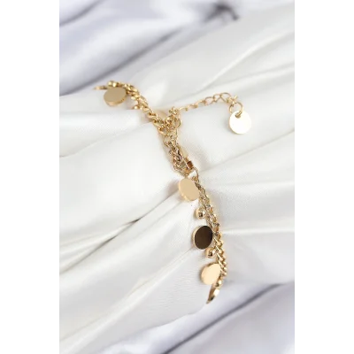 BUĞZ 316L Çelik Sıralı Pul Model Gold Renk Kadın Bileklik - Lisinya