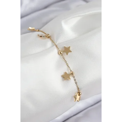 BUĞZ 316L Çelik Sıralı Yıldız Model Gold Renk Kadın Bileklik