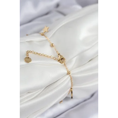 BUĞZ 316L Çelik Sıralı Yonca Model Gold Renk Kadın Bileklik - Lisinya