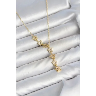 BUĞZ 316L Çelik Yıldız Model Gold Renk Zirkon Taşlı Kadın Kolye