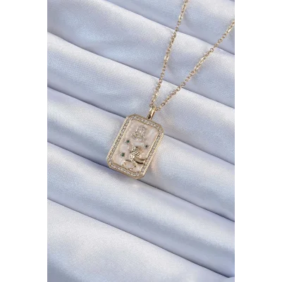 BUĞZ 316L Çelik Zincir Altın Renk Zirkon Taşlı Aslan Figürlü Tarot Kolye