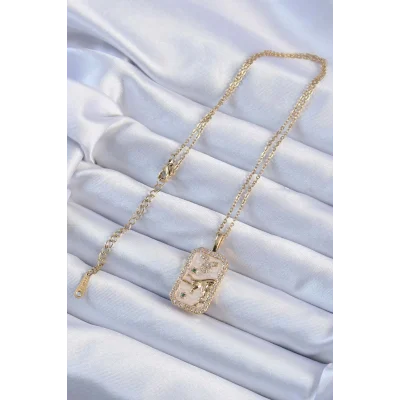 BUĞZ 316L Çelik Zincir Altın Renk Zirkon Taşlı Boğa Figürlü Tarot Kolye - Lisinya