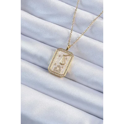 BUĞZ 316L Çelik Zincir Altın Renk Zirkon Taşlı Çerçeveli Tarot Kolye