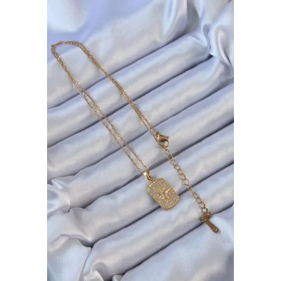 BUĞZ 316L Çelik Zincir Altın Renk Zirkon Taşlı Kutup Yıldızlı Vintage Kolye - Lisinya