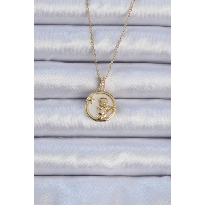 BUĞZ 316L Çelik Zincir Altın Renk Zirkon Taşlı Mineli Melek Kolye