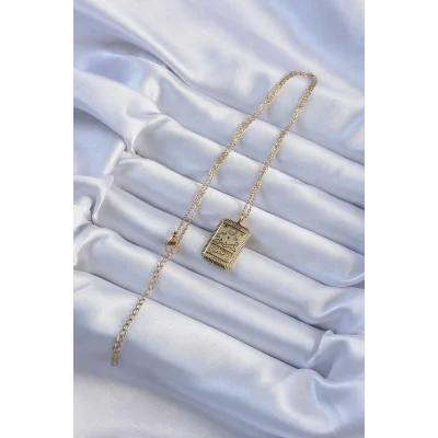 BUĞZ 316L Çelik Zincir Eskitme Altın Renk Ay Figürlü Tarot Kolye - Lisinya