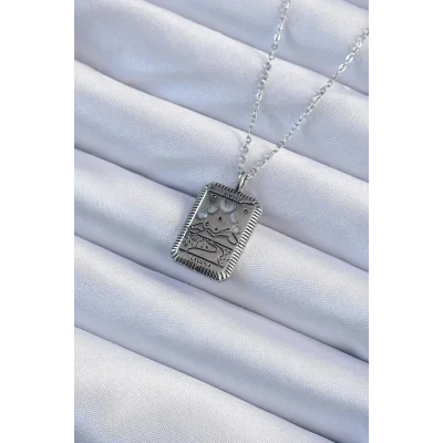 BUĞZ 316L Çelik Zincir Eskitme Gümüş Renk Ay Figürlü Tarot Kolye