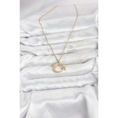 BUĞZ 316L Çelik Zincir Gold Renk Ay Yıldız Model Zirkon Taşlı Kadın Kolye - BUĞZ