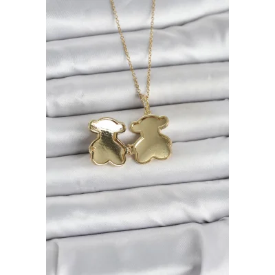 BUĞZ 316L Çelik Zincir Gold Renk Ayıcık Model Açılabilir Kadın Kolye - BUĞZ