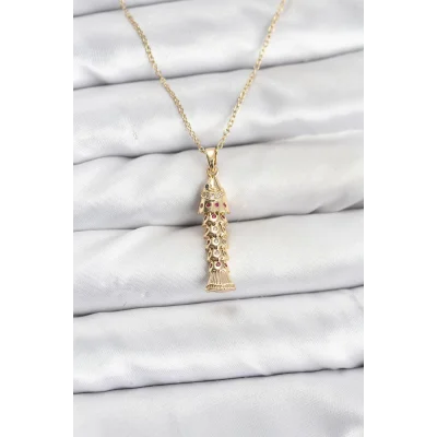 BUĞZ 316L Çelik Zincir Gold Renk Balık Model Zirkon Taşlı Kadın Kolye