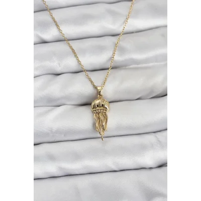 BUĞZ 316L Çelik Zincir Gold Renk Deniz Anası Model Zirkon Taşlı Kadın Kolye