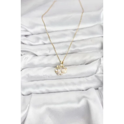 BUĞZ 316L Çelik Zincir Gold Renk Deniz Tema Model Zirkon Taşlı Kadın Kolye - BUĞZ