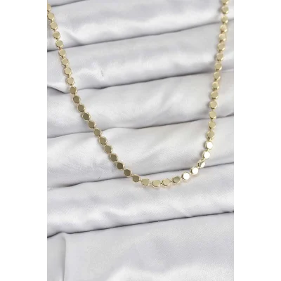 BUĞZ 316L Çelik Zincir Gold Renk Ezme Zincir Model  45 cm Kadın Kolye
